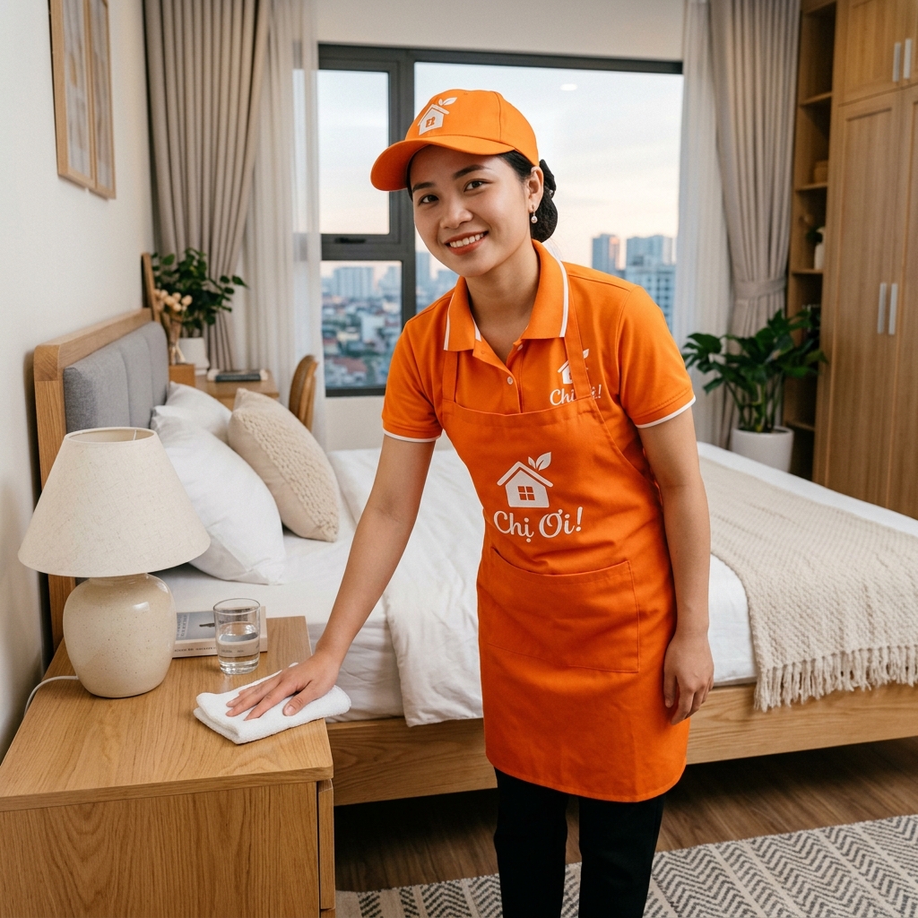 Nhân viên Chị Ơi dọn dẹp phòng